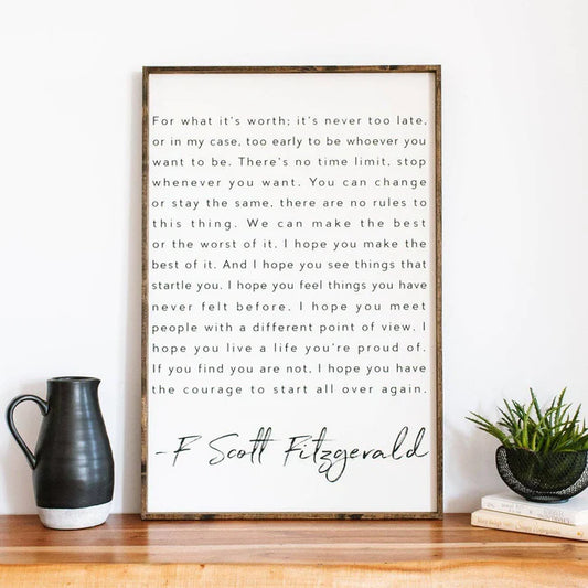 F. Scott Fitzgerald Wood Sign - Dark Walnut/White