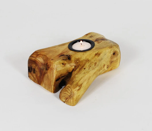 Hand-Crafted Root Wood Live Edge Candle Holder - 1 Candle