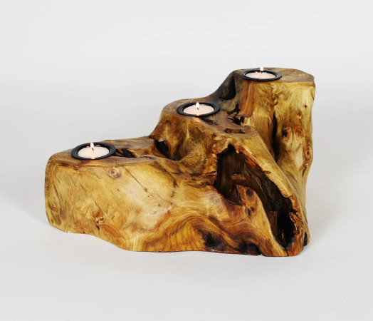 Hand-Crafted Root Wood Live Edge Candle Holder - 3 Candle