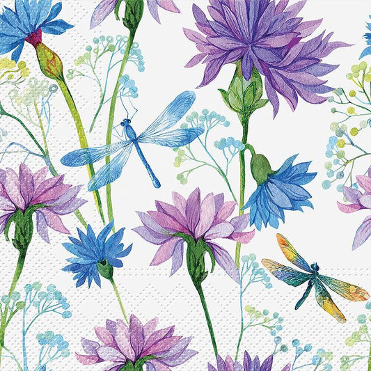 Flowers & Dragonfly Napkins, 20pk.