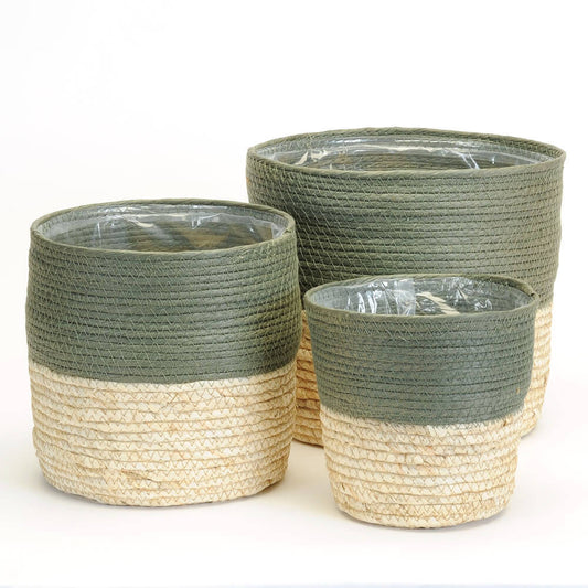 Plant Baskets, Natural/Green, Plastic Lined