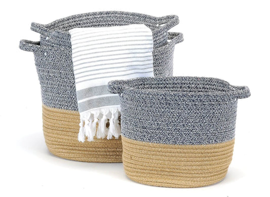 Blue Heather Jute Storage Baskets