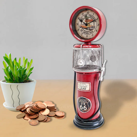 Red Gas Pump Clock & Bank