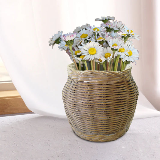 Rounded Medium Cement Basket Planter