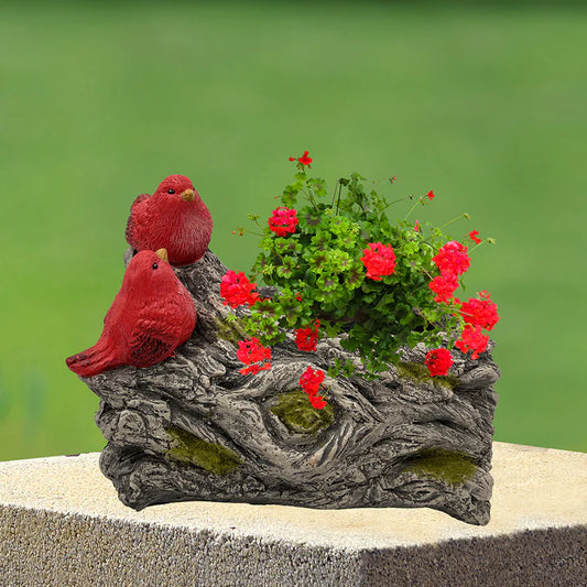 Red Birds Log Planter