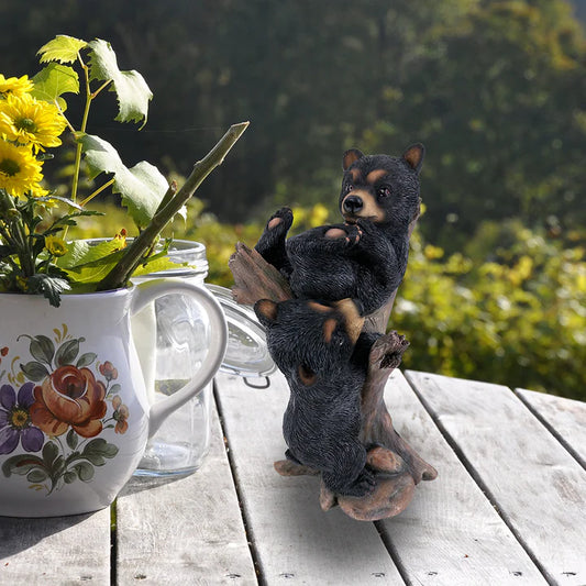 Bear Cubs Playing on a Branch Figurine