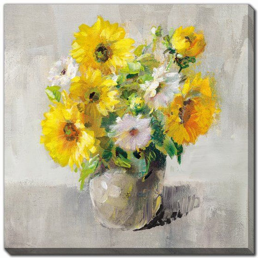 Sunflower Still Life on Gray Canvas Print