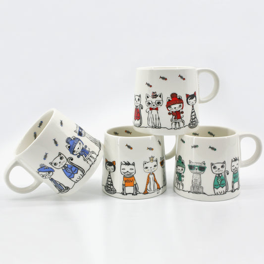 Paws Café Set of 4 Cat Mugs