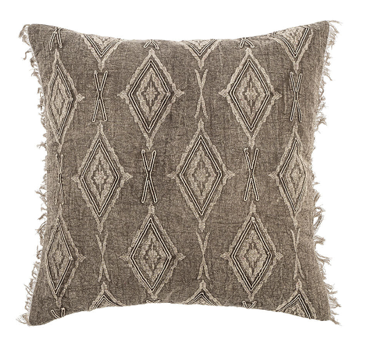 Jacquard Fringe Pillow - Grey