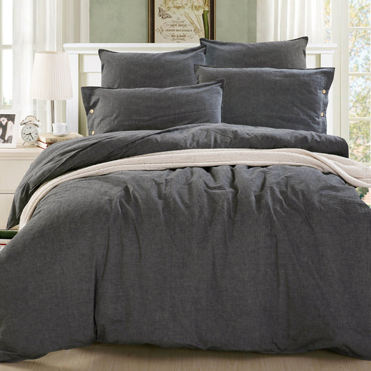 Grey Chambray Duvet Cover Set- Queen