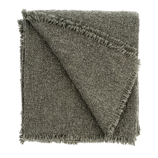 Fringed Boucle Throw Blanket - Forest